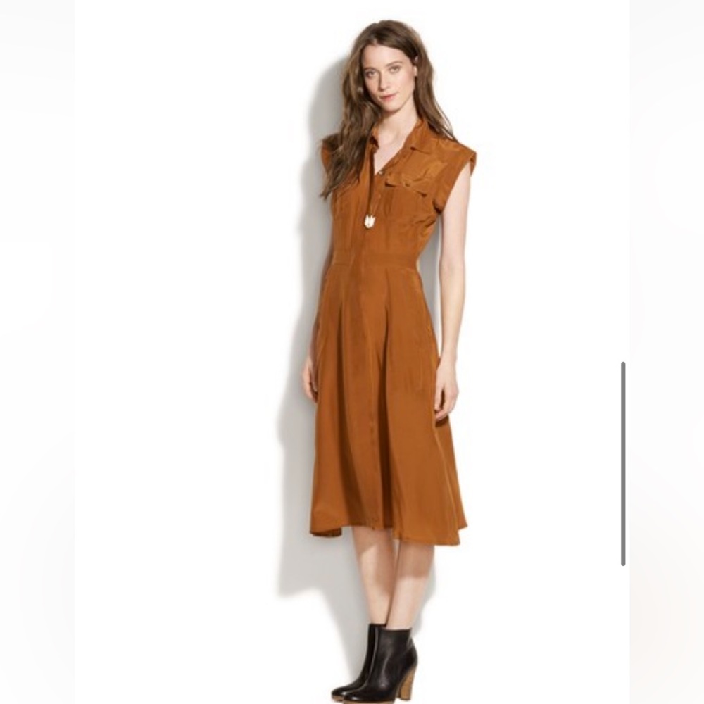 Madewell 'Silk Safari' Shirtdress 100% Silk Size 2 Midi Length